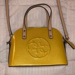 Light yellow patent small handbag with straps